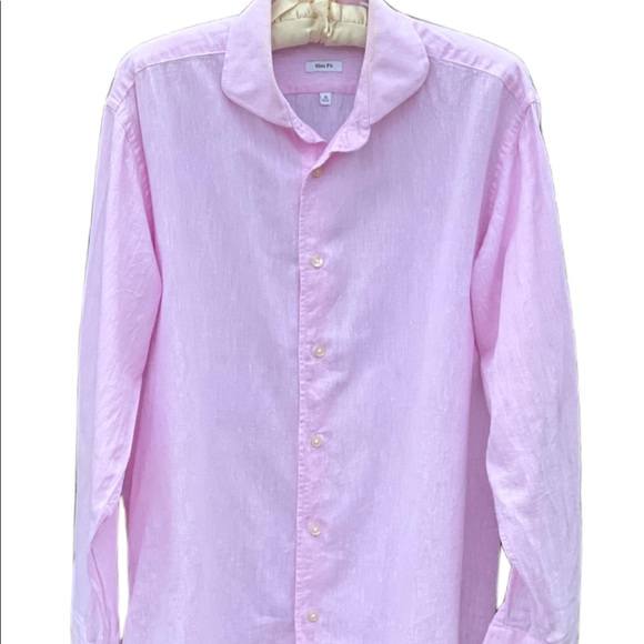 Pink Isaac Mizrahi linen blend button down shirt|slim cut - Picture 3 of 6